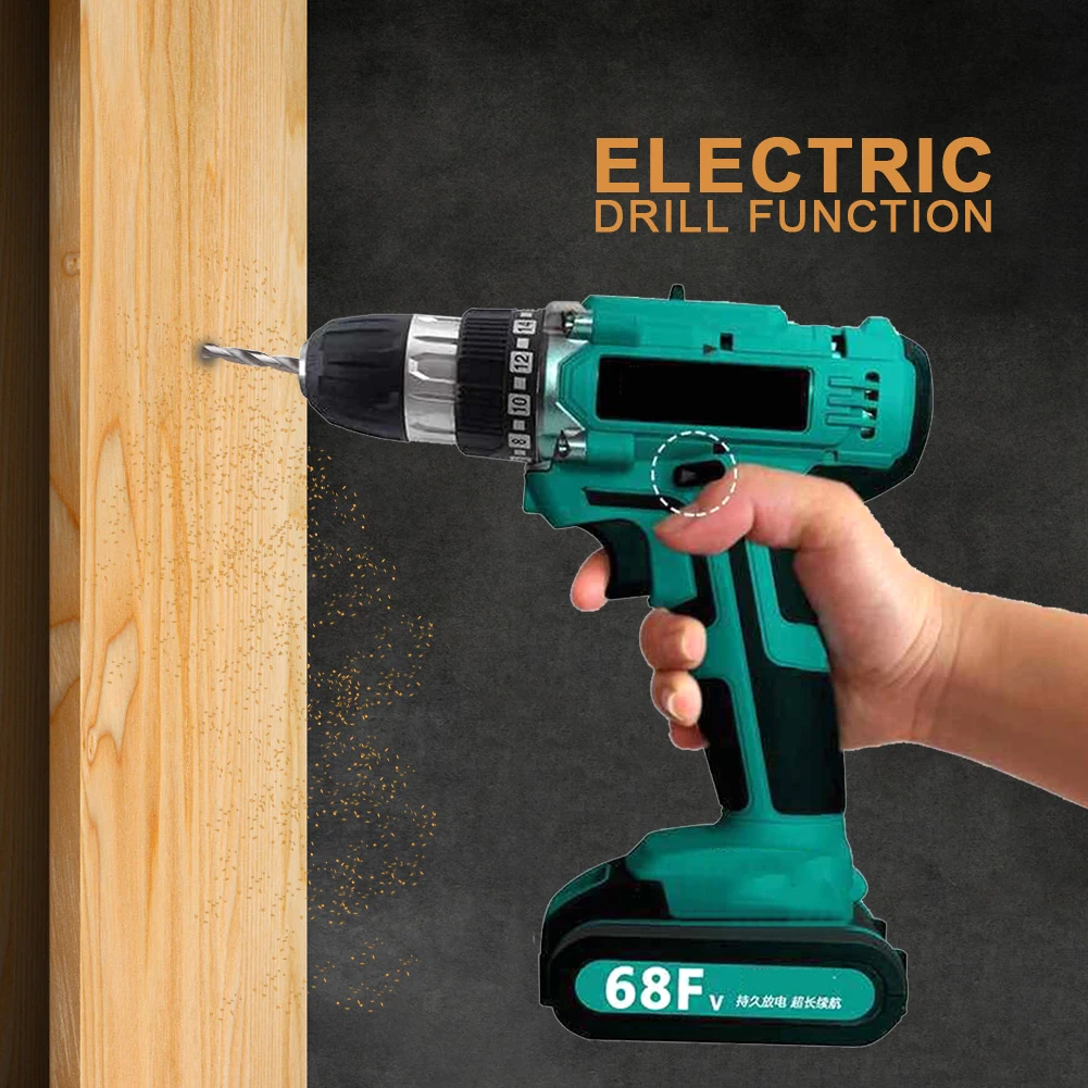 

21V Dual Speed Cordless Twist Drill Bit set with Rechargeable Lithium-Ion Battery for Walls Bricks Wood Metal Punching Drilling