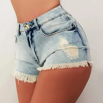 

Fashion Women's Pocket Jeans Shredded Tassel Solid Color Denim Pants Female Slim Bottom Sexy Casual Shorts 2020 #3