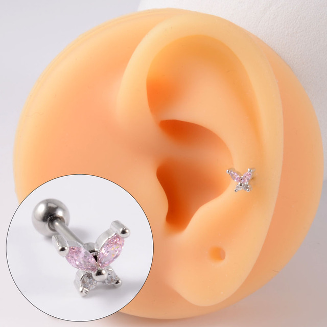 Surgical Steel CZ Cute Butterfly Ear Studs Cartilage Helix Lobe Conch Piercing Earring For Girls Gift Body Piercing Jewelry