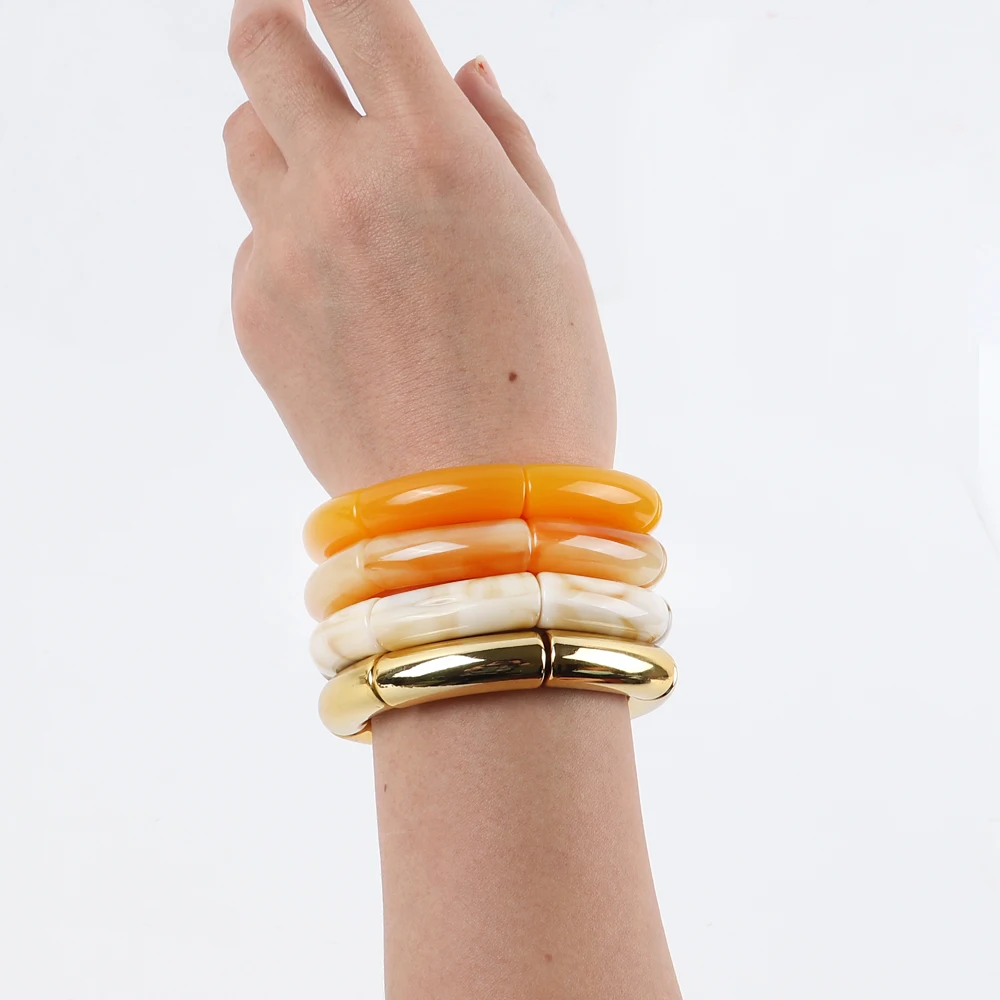 Trendy Resin Geometric Beaded Bracelets on Hand Acrylic Bamboo Tube Bangles Bracelets For Women Fashion Jewelry Valentines Gift - Image 2