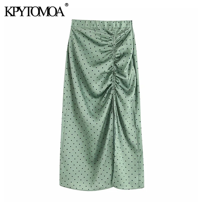 Винтажная элегантная плиссированная юбка миди в горошек для женщин модная эластичная талия боковая молния разрез женские юбки шикарные Faldas Mujer
