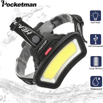 

400m Long Lighting Distance COB LED Headlight Use 2x18650 Battery Wide Angle Head Lamp USB rechargeable Lantern For Hike Outdoor