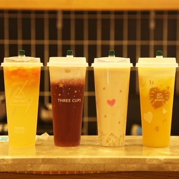 

50pcs High quality transparent disposable coffee cup birthday wedding party favors cold hot drink milk tea plastic cups with lid