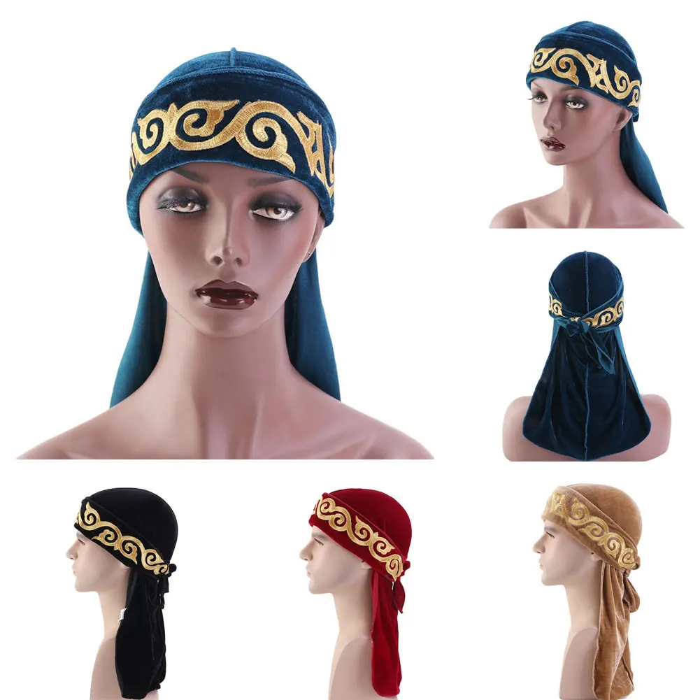 США Herren длинный хвост бархатная Бандана тюрбан hute Doo Durag головные уборы пиратские колпачки обертывания