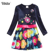 VIKITA/Платья с цветочным рисунком для девочек; детское хлопковое платье с длинными рукавами; сезон осень-зима; детское платье с рисунком для девочек; Roupa Infantil Menina