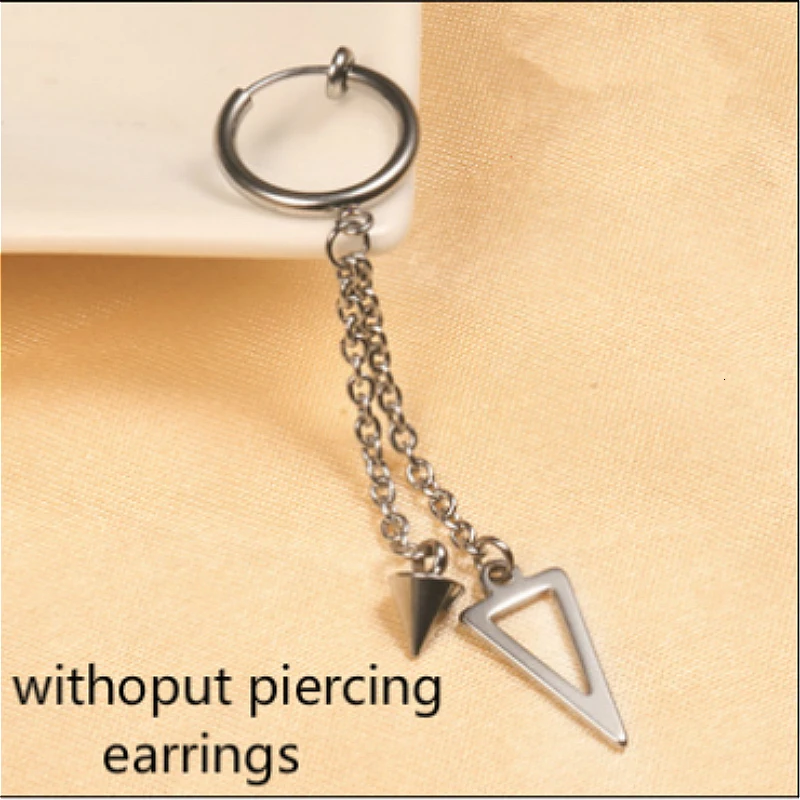 A0007031no piercing Индивидуальные черные полые треугольные панковские висячие серьги, мужские Модные серьги без пирсинга, длинные висячие серьги с конусной кисточкой, 1 шт - Окраска металла: A0007031no piercing