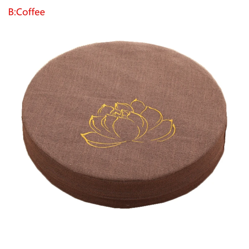 40X6 см японский футон для поклонения Будде Сидящая Подушка Ткань моющаяся Круглая льняная Балконная оконная татами коврик медитация Лотос - Цвет: Lotus Pattern Coffee