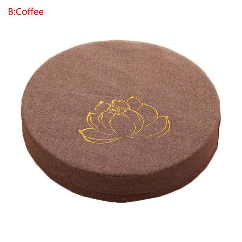 Lotus Pattern Coffee 40X6 см японский футон для поклонения Будде Сидящая Подушка Ткань моющаяся Круглая льняная Балконная оконная татами коврик медитация Лотос - Цвет: Lotus Pattern Coffee