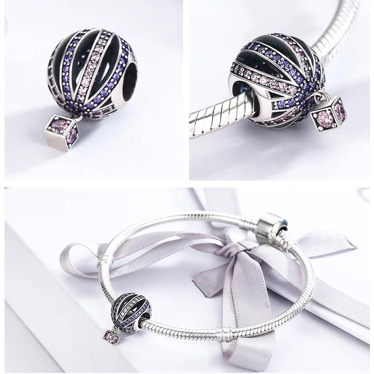 Браслет Pandora, серебро 925,, CZ, самолет, Автомобильная камера для корабля, амулеты, S925, розовый, багажник, воздушный шар, бусины для изготовления ювелирных изделий