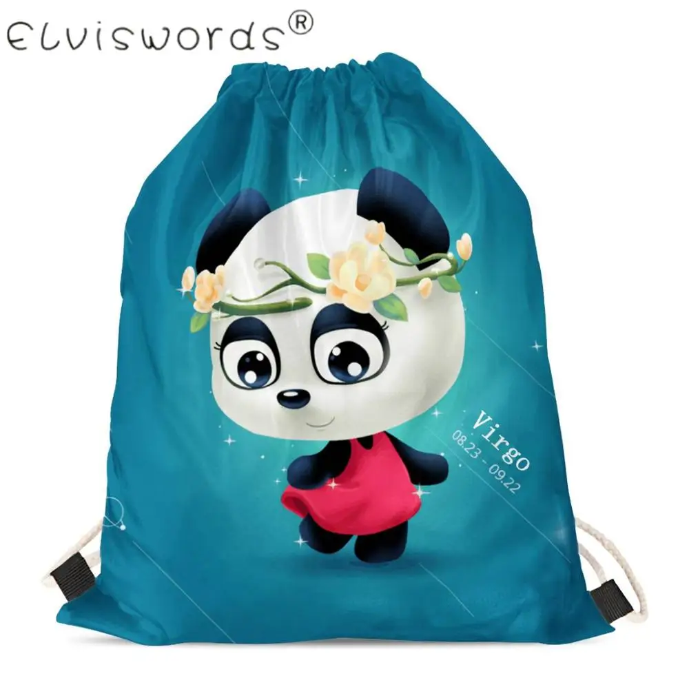 ELVISWORDS Twelve Constellation Cute Panda Designs Сумки на шнурке синие зеленые розовые подарочные пакеты для дам Дети Девочки Мальчики Рюкзак - Цвет: HMP672Z3