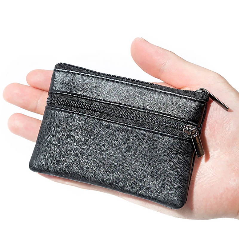 

Men Women Leather Coin Purse Wallet Card Coin Key Storage Case Soft Holder Zip Black Mini Coin Bags Pouch Bag Zipper Pouch