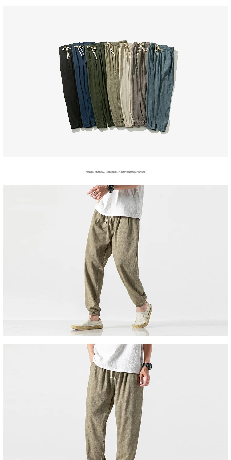Japanese thin bloomers, linen pants, cotton and linen harem pants men  harajuku fashion  japanese fashion mens hip hop clothing