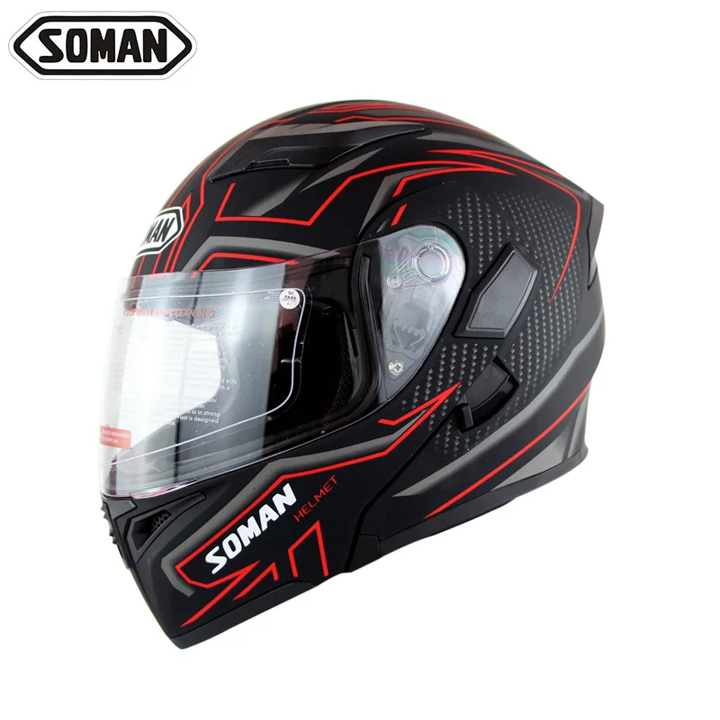 Black Red Мужской крутой мотоциклетный шлем с полным лицом Casco черный откидной козырек Capacetes с двумя линзами для езды на шоссе Cascos Moto rbike шлемы - Цвет: Black Red