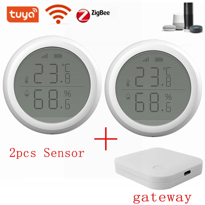 ZigBee-Sensor inteligente de temperatura y humedad, termómetro con pantalla LED, alarma alta/Baja, Tuya, Amazon Alexa, Google Home