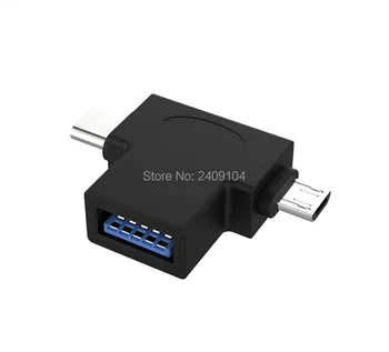 

200pcs/lot 2 in 1 OTG Adapter Micro USB & Type C to USB 3.0 Converter Charging Data Sync Cable for Samsung Xiaomi Huawei LG HTC