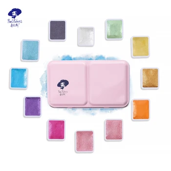 

Official Rubens 12 color Pearlescent Glitter Solid Watercolor Paint set With Palette for Drawing