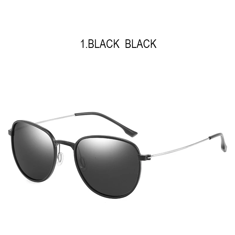 Акула парус бренд унисекс Ретро алюминий+ TR90 овальные поляризованные солнцезащитные очки линзы винтажные очки Аксессуары Солнцезащитные очки для мужчин/женщин - Цвет линз: 1.BLACK  BLACK