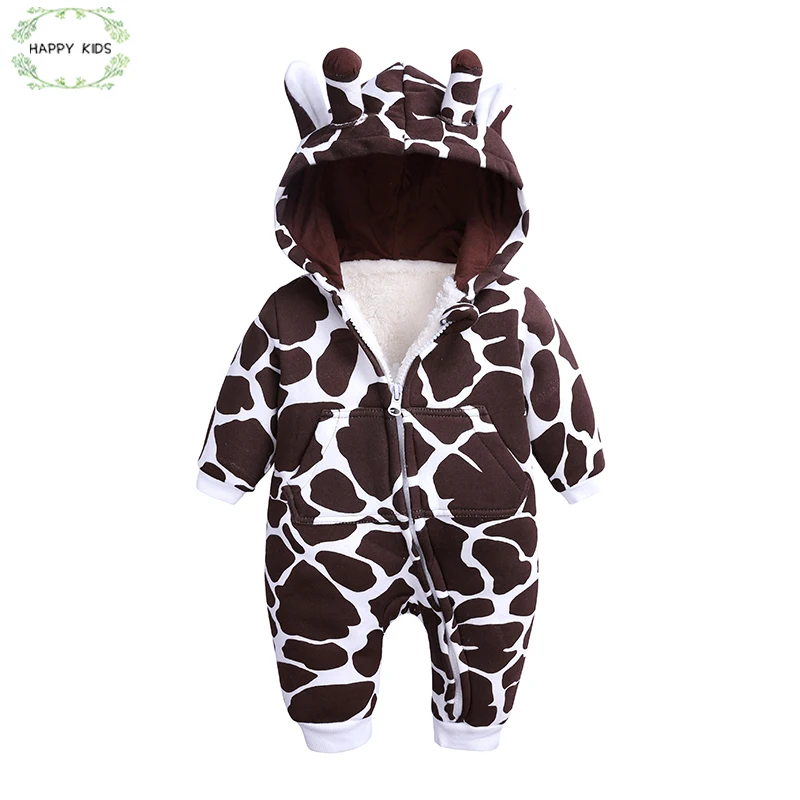 DLY074 Newborn Clothing Cotton solid thick hooded baby warm fall and winter clothes Jumpsuit animal style Cartoon Rompers |