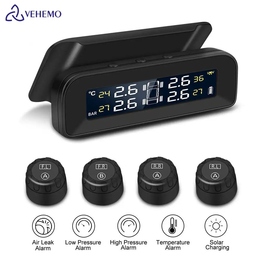 

VEHEMO C260 TPMS car tire pressure alarm monitoring system, tire high / low temperature alarm, including 4 external sensors