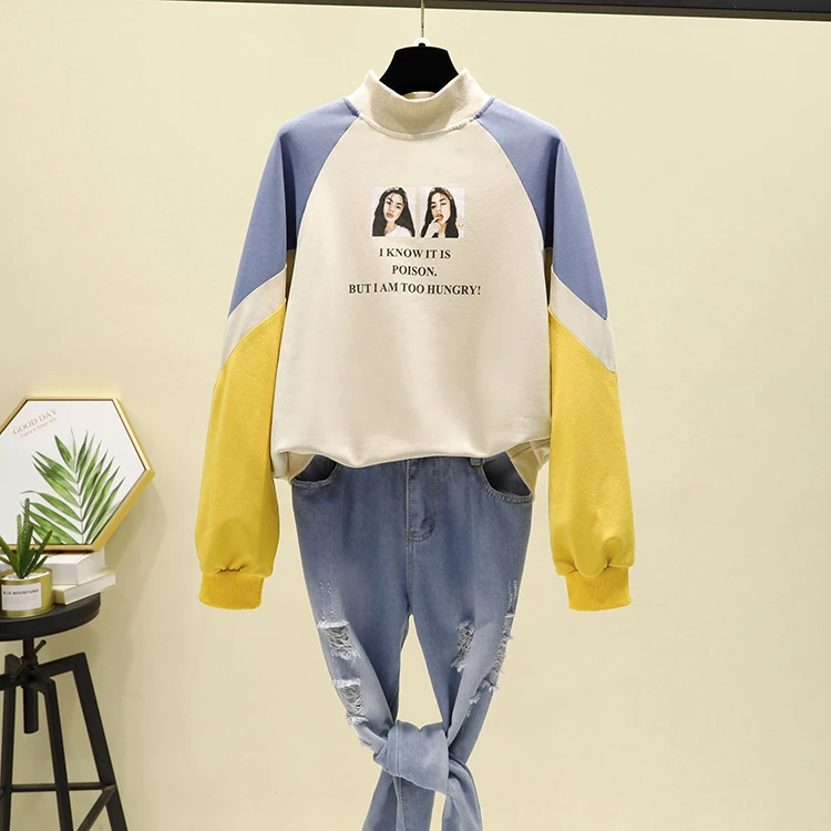 Женская Толстовка Harajuku Kawaii/милые толстовки с принтом для девочек Лоскутная Пастельная контрастная водолазка зимние осенние Топы