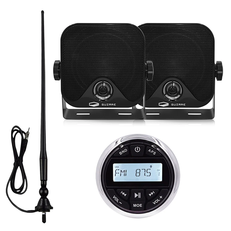 

Морской Bluetooth стерео Лодка Радио Аудио приемник FM AM MP3 плеер + 4 дюйма Водонепроницаемый Динамик + антенна для ATV для яхты, с регулировкой, для мотоцикла