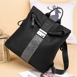 New ms luxury designer women high capacity black leather high quality casual backpack school backpack for girls trip bagpack