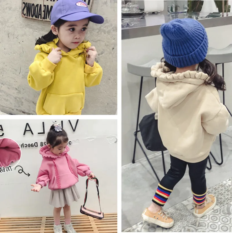 

2019 new autumn winter item girl fashion hooded shirt long sleeve warm top three colors