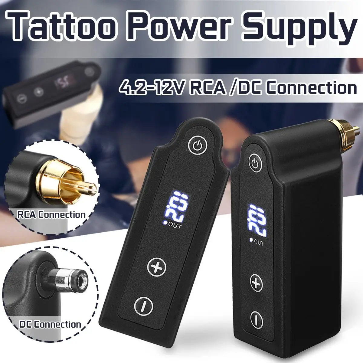 

Wireless Tattoo Power Supplies Mini Wireless Tattoo Power Supply for Tattoo Machines RCA and DC Connection Available