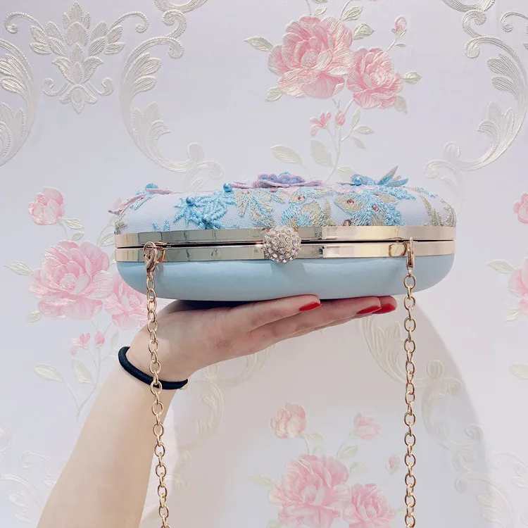 ABZC-New Female Diamond Pearl Handbag Luxury Elegant Crystal Flower Evening Dress Wedding Day Bride Clutch Bag Purse