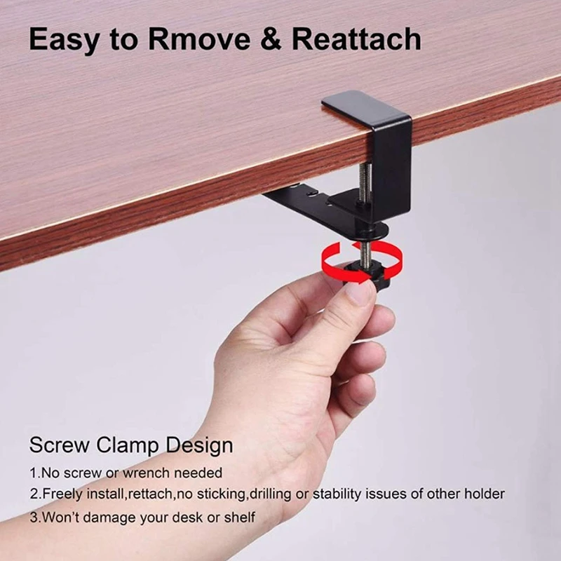 Headphone Hanger 360 Degree Rotation Universal Aluminum Headphone Adjustable Headset Stand Clamp Mount Desk Hook Holder Fits A