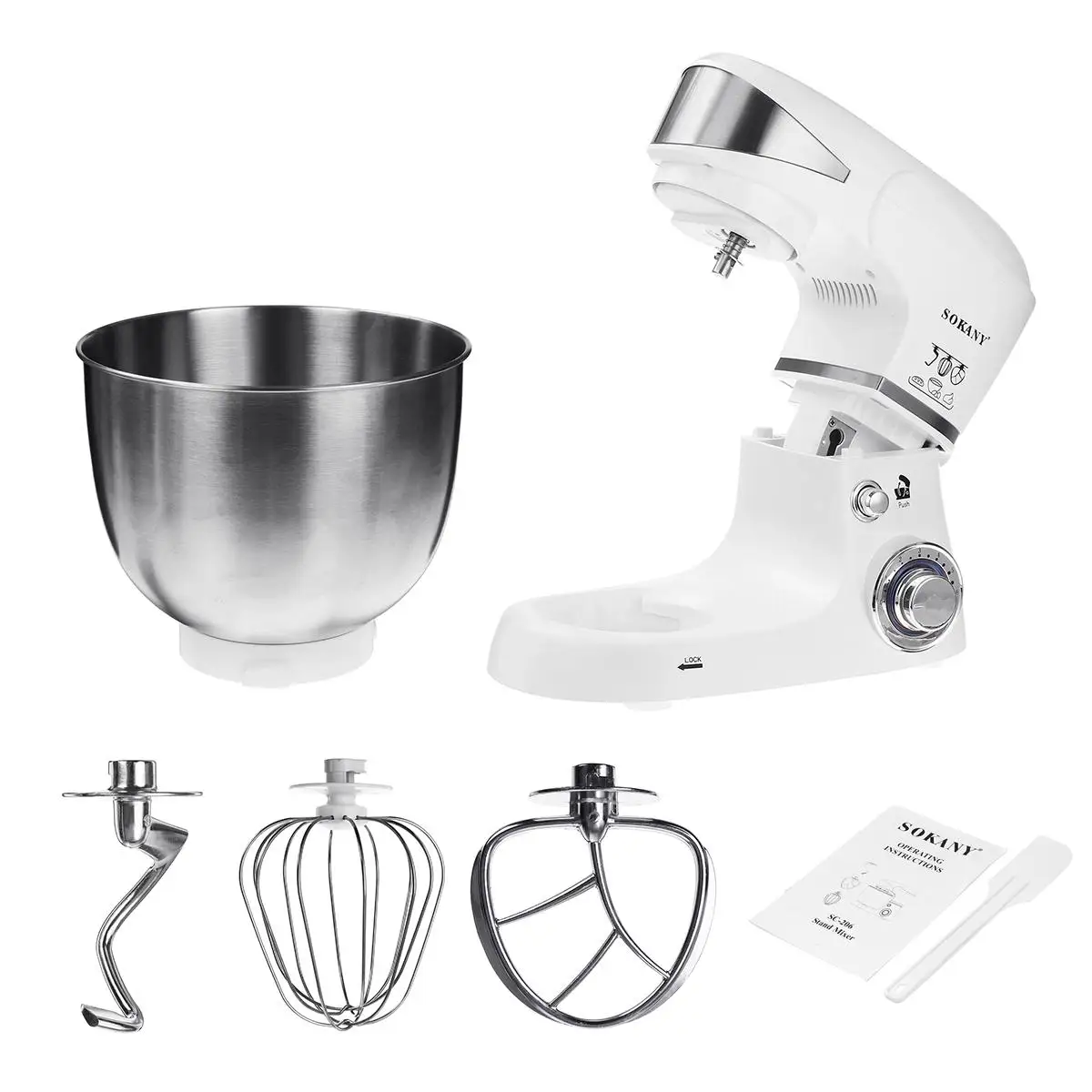 220V Stand Mixer Stainless Steel Bowl 6-speed Kitchen Food Blender Cream Egg Whisk Cake Dough Kneader Bread Mixer Maker