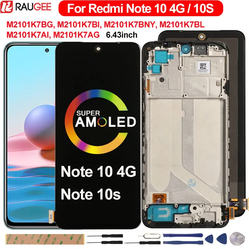 Super Amoled дисплей для Xiaomi Redmi Note 10 LCD Tocuh замена экрана 10S M2101K7BL M2101K7AI M2101K7AG | Мобильные