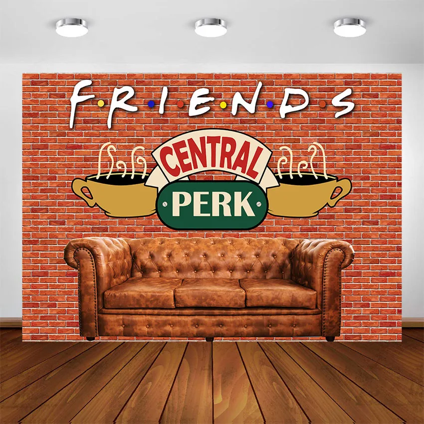 Photo Backdrop Friends Central Perk Pub Backdrop Red Brick Wall Sofa Coffee Shop Background Friends Themed Birthday Party Photo Booth