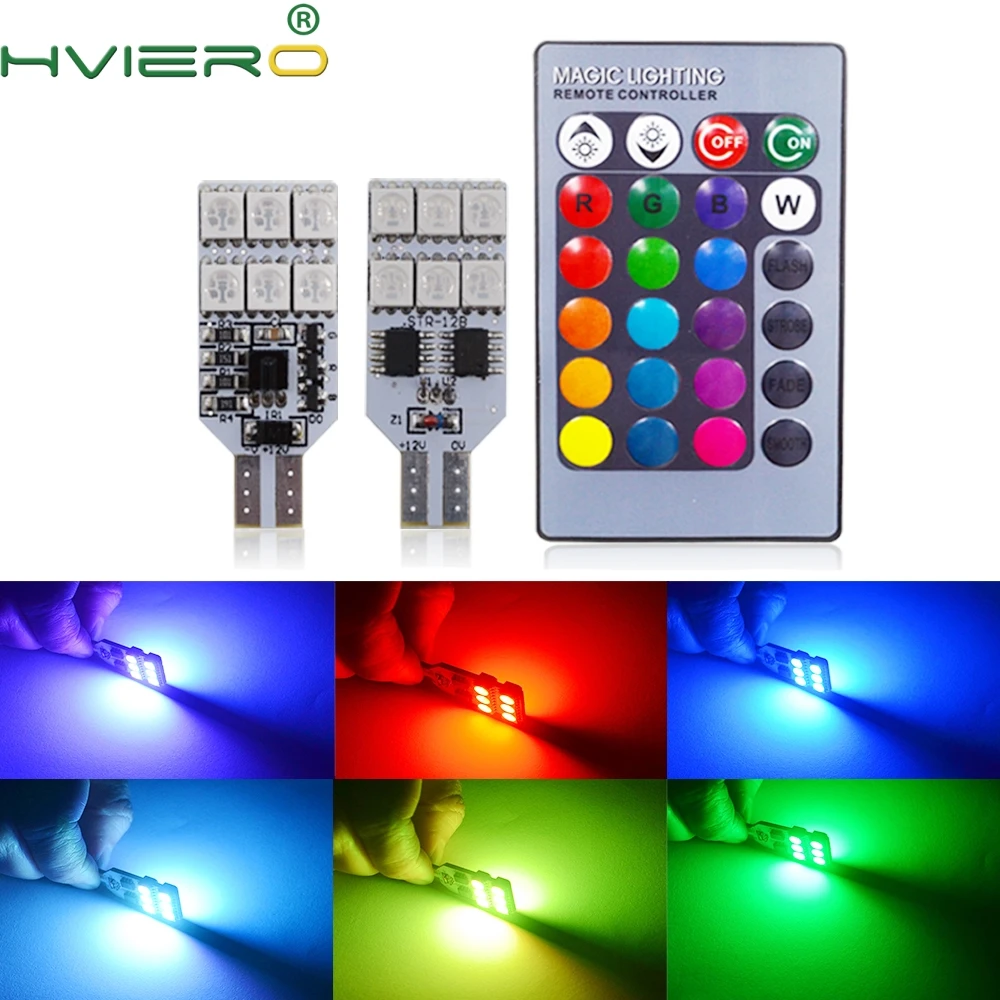

2X T10 w5w LED RGB with Remote Controller RGBW 501 194 168 6SMD 5050 Dome Light Wedge Led Light DC 12V Led