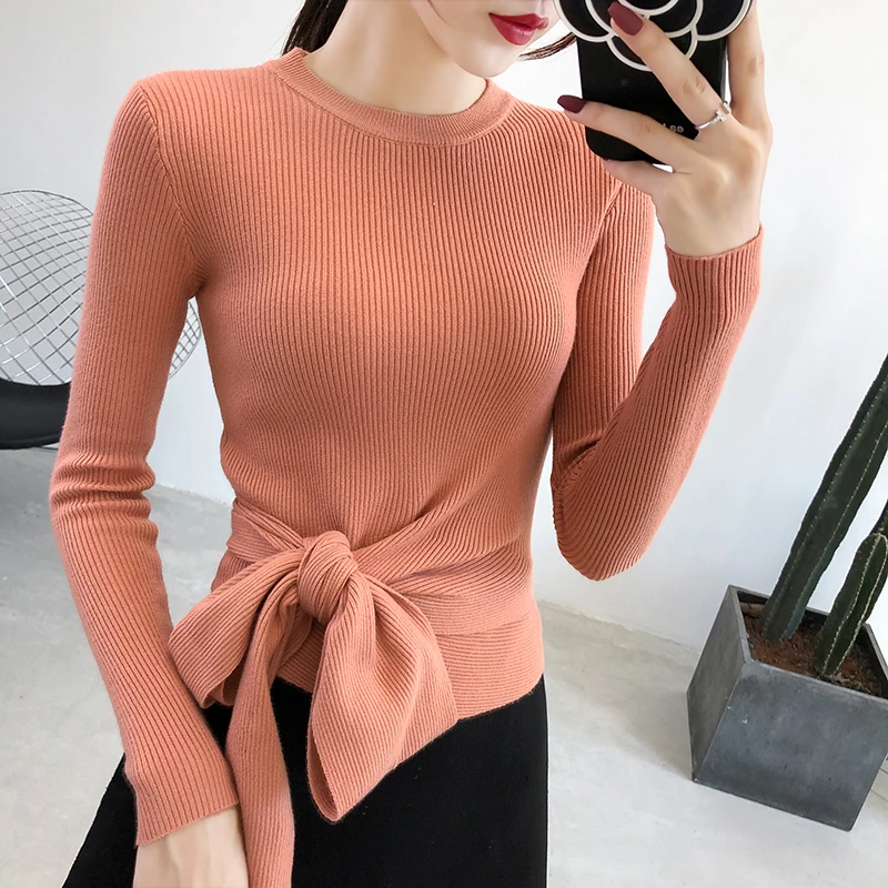 2019 женский осенний зимний свитер короткий топ с круглым вырезом пуловер на