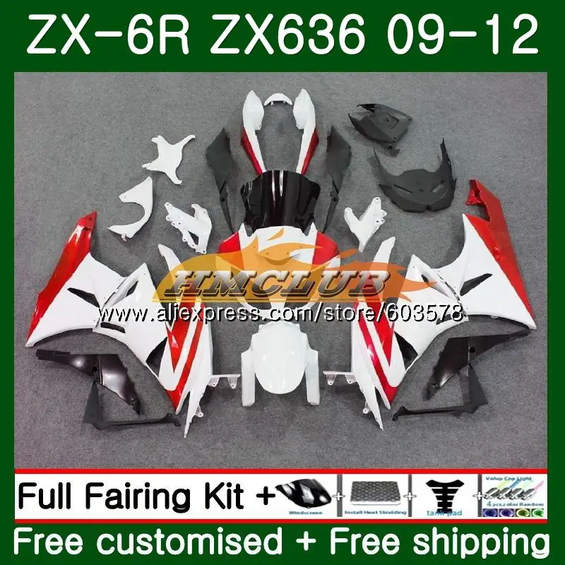 Body For KAWASAKI NINJA ZX636 ZX 6R ZX-6R 2009 2010 2011 2012 31CL.49 ZX 636 600CC ZX-636 ZX6R 09 10 11 12 Fairing Top Red White