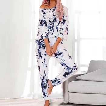 

2020 Autumn Tie Dye Pajama Set Women Sleep Wear Sleepwear Set Women's Pajamas Set Lounge Wear Sleeping Set Women Nightwear