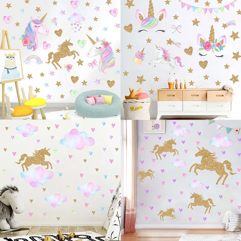 Rainbow pony Cartoon Wall Sticker 3d PVC Stickers kids Bedroom Nursery Decoration Marvel Poster Wallpaper decals