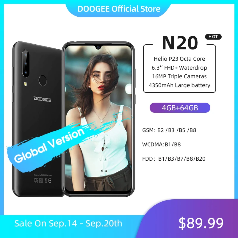 DOOGEE N20 Mobilephone Fingerprint 6.3inch FHD+ Display 16MP Triple Back Camera 64GB 4GB MT6763 Octa Core 4350mAh Cellphone LTE DOOGEE N20 Mobilephone Fingerprint 6.3inch FHD+ Display 16MP Triple Back Camera 64GB 4GB MT6763 Octa Core 4350mAh Cellphone LTE