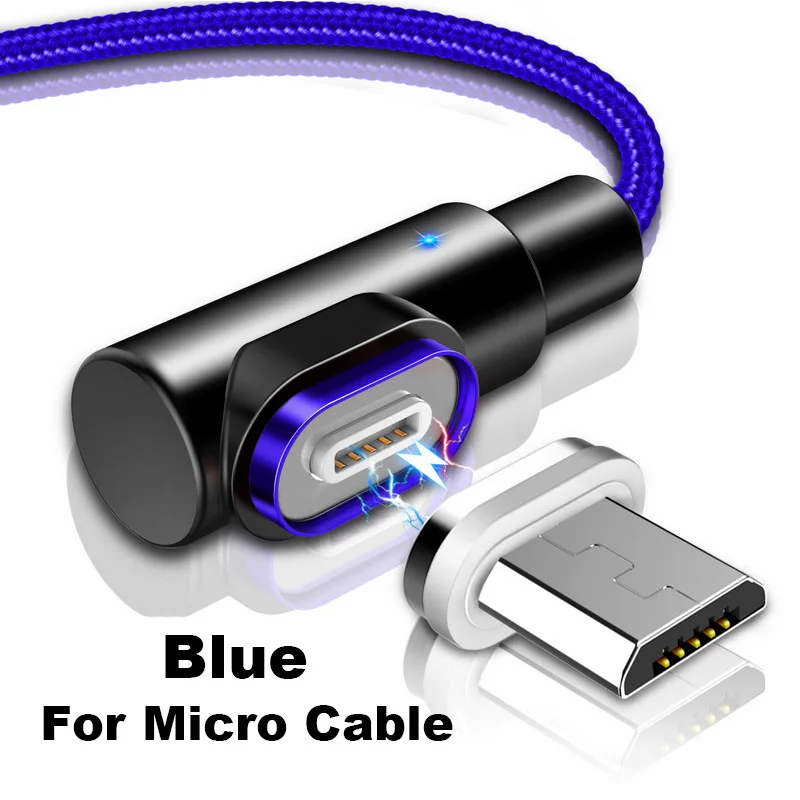 1 м Быстрая зарядка 3A Магнитный кабель Micro usb type C Быстрая зарядка для iPhone X samsung A50 магнитные Кабели для телефонов Android USB C шнур - Цвет: For Micro Blue