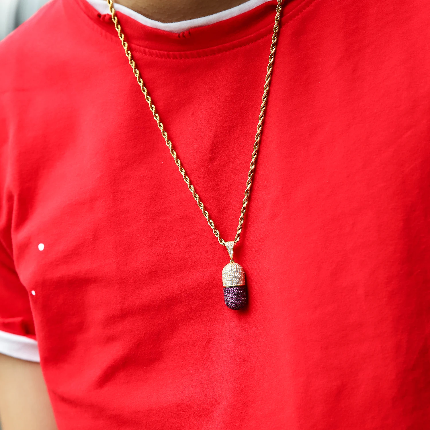 NYUK хип хоп модные ювелирные изделия ожерелье с капсулами можно открыть капсулы кулон кубический циркон медное ожерелье со льдом съемный унисекс