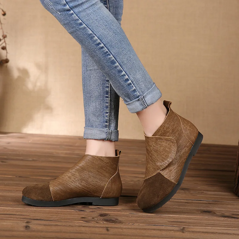 

2019 Short Boots Woman Head Cowhide Leisure Flat Bottom Women's Shoes