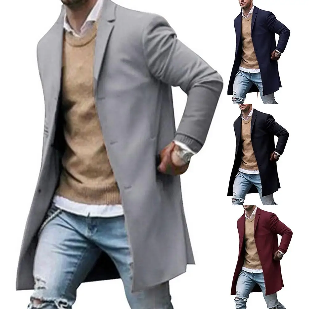 

2020 Winter Collar Long Cotton Trench Coat Street Wear Men Brand Fleece Jacket Men Coat Casual Solid Slim Coat