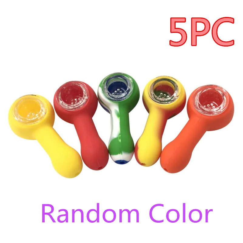 

5pcs Silicone Glass Smoking Pipes Random Color Grinder Weed Travel Tobacco Pipes Spoon Unbreakable Cigarette Accessories