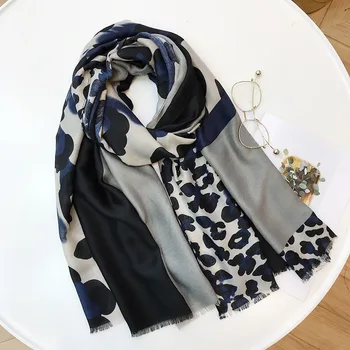 

F32 1pcs Women Leopard Dot Patchwork Fringe Viscose Shawl Scarf Spain Luxury Brand Pashminas Snood Bufandas Muslim 180*100cm