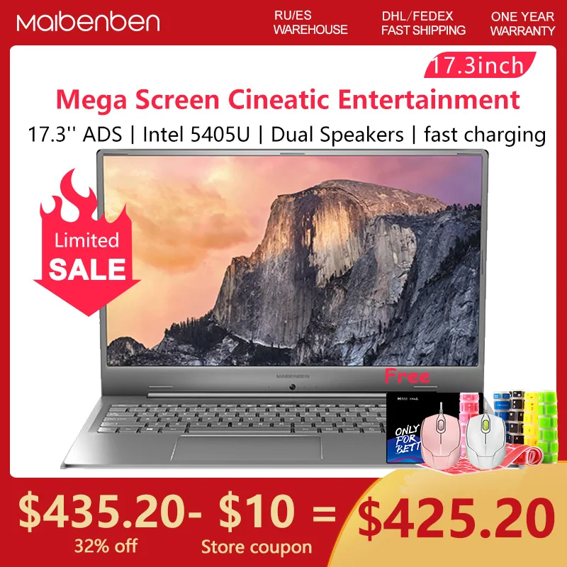 MAIBENBEN portátil XiaoMai 6C Plus 17,3 pulgadas anuncios Full HD 5405U 8G 16G 256G 512G 1TB Win10