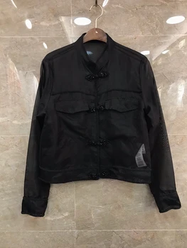 

2020 spring and summer new women's small stand-up collar heavy industry beaded long-sleeved organza all-match short coat 706