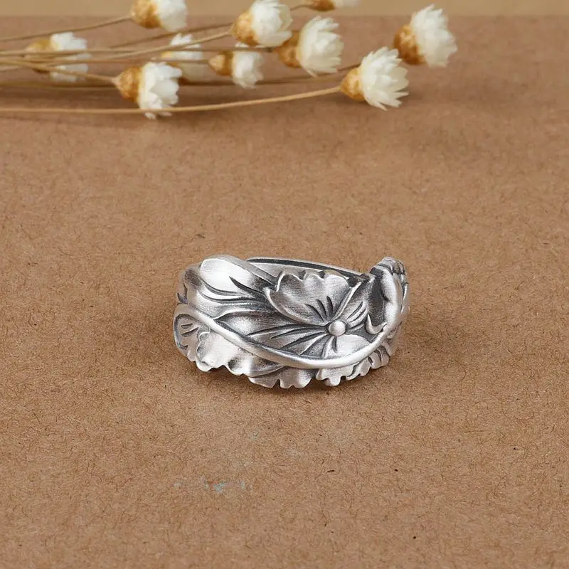 GAGAFEEL, этнический стиль, кольцо для открытия лотоса, винтажное, тайское, серебряное, матовое, регулируемые кольца, элегантные ювелирные изделия для женщин, подарки, дизайн