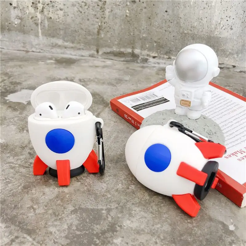 

Silicone Protective Case Rocket Cover Protector with Carabiner for Airpods 1/2