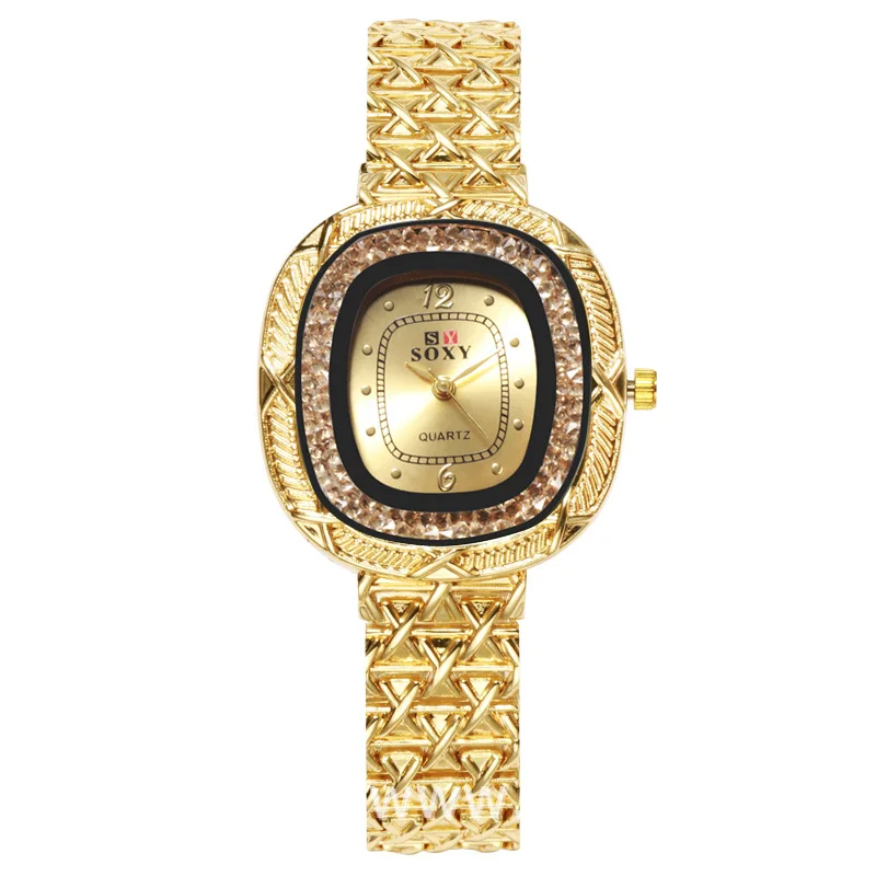 gold Модные роскошные женские часы, новинка, SOXY Feminino, женские часы с кристаллами, кварцевые наручные часы под платье, полностью стальные, Reloj Mujer - Цвет: gold